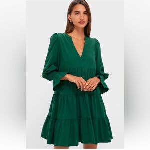 Pomander Place Hunter Green Crepe Kenzo Long Sleeve Party Mini Dress Sz Large